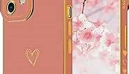 ROUTDOM Compatible with iPhone 12 Case for Women Girls Aesthetic Cute Cool Luxury Trendy Gold Heart Design,Slim Thin Silicone Shockproof Protective Phone Cover for iPhone 12 6.1 inch（Pink）