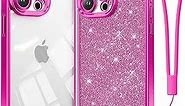 Meifigno Candy Series Designed for iPhone 15 Pro Case, Never Fade Metallic Glossy Bumper, [Glitter Card & Wrist Strap] Soft Clear Back for iPhone 15 Pro Phone Case Women Girly, Barbie Pink