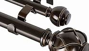 KAMANINA 1 Inch Double Curtain Rods 72 to 144 Inches (6-12 Feet) Telescoping Heavy Duty Drapery Rod for Windows 66 to 120, Netted Texture Finials, Antique Bronze