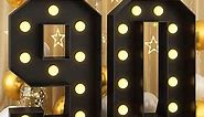 4FT Marquee Light up Numbers 90 Large Black Marquee Numbers for 90th Birthday Decorations Mosaic Numbers Frame Giant Cardboard Numbers with Light Bulbs Pre-Cut Cut-Out Foam Board DIY Anniversary Decor