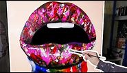 HOW TO paint Drippy Rainbow Lips Acrylic Pop Art Painting | Kiss Me