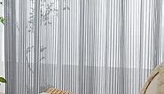 Grey Chiffon Striped Semi Sheer Curtains for Living Room Light Filtering Solid Voile Window Drapes for Bedroom 2 Panels 84 inches Long Rod Pocket