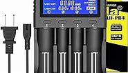 4 Bay Smart 18650 Charger with LCD Digital Display Universal Battery Charger for: 26650 20700 18650 18350 17670 17500 16340(RCR123) 14500 AA AAA SC C Batteries