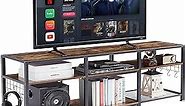 VECELO TV Stand for Televisions up to 65 Inch, Industrial Entertainment Center with 3-Tier Open Storage Shelves& Hooks for Living, Bedroom and Gaming Room, 55-inch, Brown