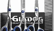 GLADOG Professional 5 in 1 Dog Grooming Scissors Set with Safety Round Tips, Sharp and Heavy-duty Pet Grooming Shears for Cats