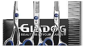 GLADOG Professional 5 in 1 Dog Grooming Scissors Set with Safety Round Tips, Sharp and Heavy-duty Pet Grooming Shears for Cats