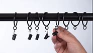 Curtain Clip Rings Drapery Decorative - 1 Inch Inside Diameter Pinhooks and Clips Included 24Pcs for Two Standard Curtains Black Bisnaz