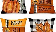 4TH Emotion Fall Decor Pillow Covers 18x18 Set of 4 Thanksgiving Buffalo Check Pumpkin Farmhouse Decorations Happy Fall Y'all Outdoor Autumn Pillows Decorative Throw Cushion Case S23F07