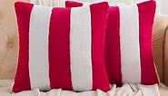Ikuoic Red and White Striped Decorative Throw Pillow Covers 26x26 Inch Set of 2,Fall Decorations for Home,Furry Faux Rabbit Fur/Soft Velvet,Large Euro Pillow Shams,Modern Decor for Couch