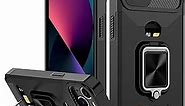 Nvollnoe for iPhone 13 Case with Sliding Camera Cover and Card Holder Heavy Duty Protective iPhone 13 Case with Ring Magnetic Kickstand Phone Case for iPhone 13 6.1 inch(Black)