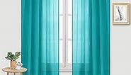 DWCN Turquoise Sheer Curtains Semi Transparent Voile Rod Pocket Curtains for Bedroom and Living Room, 52 x 63 inches Long, Set of 2 Panels