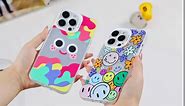 2 Pack Smiley Phone Case for iPhone 14 6.1 Inch, Silver Shinny Smiley Face Phone Case for Girls Women, Trendy Aesthetic Cute Designed Soft TPU Edge with Bumper Shockproof Protective Case
