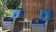 Belord Patio Wicker Chairs Swivel Rocker - Outdoor Swivel Rocking Chairs Set of 2 with Rattan Side Table, Patio Swivel Glider Chair 3 Piece Patio Furniture Sets for Patio Porch Pool Brown/Blue