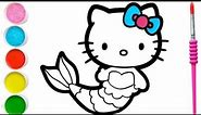 Hello Kitty Mermaid Drawing Painting and Colouring for kids Toddlers | Hello Kitty Mermaid Drawing
