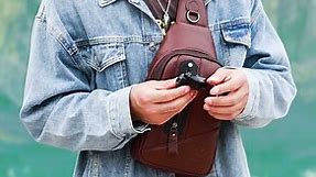 BULLCAPTAIN Leather Sling Bag for Men Casual Crossbody Shoulder Backpack