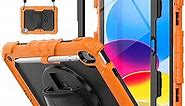 HXCASEAC Shockproof iPad 10th Generation Case10.9 inch 2022, iPad 10 Cover with 360° Rotating Hand Strap Stand/Screen Protector/Pencil Holder, Heavy Duty iPad 10th Gen Case A2696/A2757/A2777, Orange