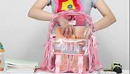 Clear Backpack For Girls Clear Book Bag Stadium Approved PVC Upgrade Backpacks For School Heavy Duty With Pendant (Pink)