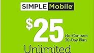 SIMPLE Mobile $25 Unlimited Talk & Text, 3GB Data / 30-Day Plan [Physical Delivery]