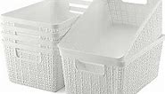 EOENVIVS Plastic Storage Bins 6 Packs-Storage Baskets For Organizing, Woven Design Storage Organizer Bins For Pantry Shelves Drawers Desktop Closet Playroom Classroom Office, White
