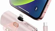 TCNOLL Pink Mini Portable Charger for iPhone, Small Power Bank Builtin with USB-C 15W Fast Charging 5000mAh Charger Bank for iPhone 14 Pro Max/13 Mini/11/Samsung Galaxy S22/Android Cellphones/Tablets
