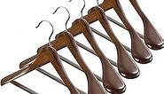 ZOBER High-Grade Wide Shoulder Wooden Hangers 6 Pack for Closet, Non Slip Pants Bar, Holds Upto 20lbs, 360° Swivel Hook