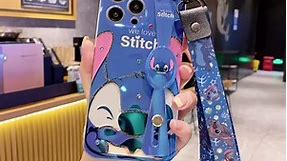 iPhone 14 Pro Max case with Wrist Strap Kickstand and 2 Lanyard for Kids Boys Girl, Cute Fun Stitch Cartoon 3D Character Silicone Cover Case Compatible with Apple iPhone 14 Pro Max 6.7"