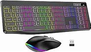 Wireless Keyboard and Mouse Combo-Backlit, Full-Size 104Keys Compact Keyboard with Light Up Letters, Tilt Angle, Rechargeable & Ergonomic 2.4GHz Quiet Keyboard Mouse for Mac, Windows, Laptop, PC