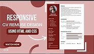 How To Create Responsive Resume Website Using HTML and CSS | CV REMUSE DESIGN/