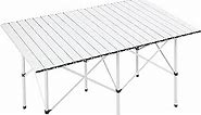 EVER ADVANCED Camping Table, Fold up Lightweight, 4-6 Person Portable Roll up Aluminum Table with Carry Bag for Outdoor, White