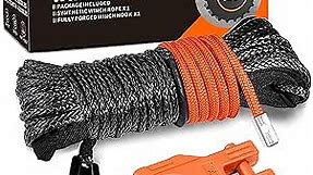 AUTOBOTS Synthetic Winch Rope 1/4" X 50 Ft， 9800lbs Winch Rope with Heavy Duty 3/8 Winch Hook，Winch Rope Cable Line with Protective Sleeve for Off Road Vehicle ATV UTV Orange