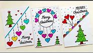 3 Easy & Beautiful white paper Christmas Card making|DIY Greeting Card|Handmade Merry christmas card