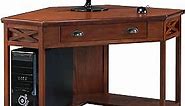 Leick Home 82431 Corner Computer Writing Desk with Drop Front Keyboard Drawer, Oak