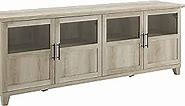 Walker Edison Farmhouse Glass and Wood TV Stand for TV's up to 80" Universal TV Stand for Flat Screen Living Room Storage Cabinets and Shelves Entertainment Center, 70 Inch, White Oak