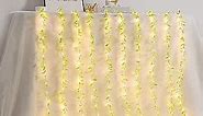 WAKAKA Artificial Vines Curtain Lights, Fake Willow Leaves Fairy Lights Battery Operated with Remote, 8 Modes Hanging String Lights Outdoor Waterproof for Wedding Party Backdrop Indoor Warm White