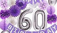 60th Birthday Decorations for Women Purple Silver Women 60 Birthday Happy Birthday Banner Purple Silver Latex Balloons Polka Dot Paper Fans/Purple 60th Birthday Decorations for Women