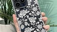 White Rose Flower Floral Case Compatible with iPhone 14 Pro Max Cover Cute Stylish Clear Soft Shockproof TPU Bumper with Hard Protective PC Back iPhone 14 Pro Max Case for Women Girls