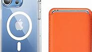 2-in-1 iPhone 13 Pro Clear Case with Magsafe & Leather Wallet Card Holder, iPhone 13 Pro Case with Wallet, Yellow Resistant & MIL-Grade Drop Tested, Compatible with MagSafe, -6.1'', Orange
