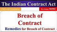 Breach of Contract, Remedies for breach of contract, Indian Contract Act,