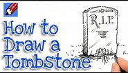 Learn how to draw a tombstone real easy | Step by Step with Easy - Spoken Instructions