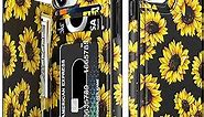 LETO iPhone 12 Case,iPhone 12 Pro Case,Flip Folio Leather Wallet Cover with Fashion Floral Flower Designs for Girls Women,Kickstand Card Slots,for iPhone 12/12 Pro 6.1" Blooming Sunflowers