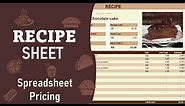 Recipe Sheets Excel Template Spreadsheet pricing