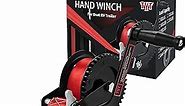 TYT 1600lb Boat Trailer Winch with 8M Red Strap, 2 Way Ratchet Hand Crank Strap Winch with Strong Hook, Heavy Duty Steel Construction Manual Gear Winch for RV Jet Ski Boat Trailer Towing Pulling Winch