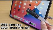 How to connect a USB storage flash drive to your iPad Pro 2021 M1 using a USB C to USB adapter