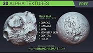 FREE - 30 alpha textures | Cracks, Damage, Monster Skin, Craters... ZBRUSH, BLENDER & SUBSTANCE