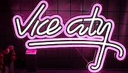 Vice City Neon Sign Pink Led Sign for Bedroom Wall Decor USB Powered Letter Neon Light for Game Room, Bar, Man Cave, Gaming Zone (18.5x11.4 inch)