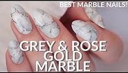 EASIEST REALISTIC MARBLE NAILS - GREY & ROSE GOLD EASY NAIL ART TUTORIAL
