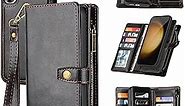 for Samsung Galaxy S24 Wallet Case:Card Holder & Detachable Magnetic,Faux Leather Case for Women/Men,Wrist Strap & Money Pocket（Black）