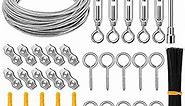 String Light Hanging Kit, CGBOOM 1/8" Stainless Steel Cable Wire, 98ft Coated Wire Rope with Turnbuckles and Hooks for Deck Railing System, Outdoor Light Hanging, Garden Fence