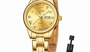 OLEVS Gold Watches for Women, Luxury Diamond Quartz Analog Ladies Wristwatch with Date Stainless Steel Luminous Dress Jewelry Watch, Gifts for Women, Female Wristwatch