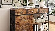 3-Tier Entryway Table Console Table, Dresser TV Stand for Bedroom, Accent Table Sofa Tables for Living Room with 5 Storage Drawers, 39.5” Entertainment Center Hallway Foyer Table, Vintage Brown
